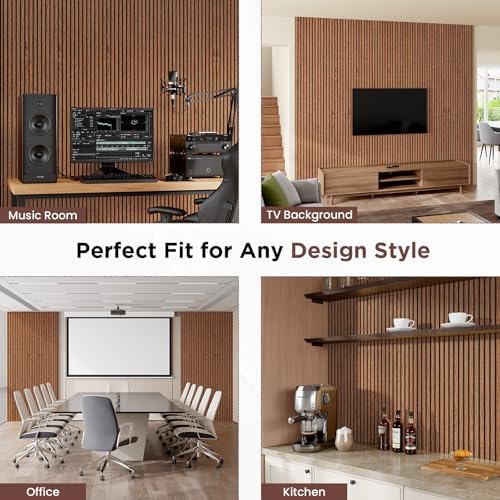 SMARTSTANDARD Wood Slat Acoustic Wall Panels 4 Pack 94"x12.6" Classic Brown - Image 6