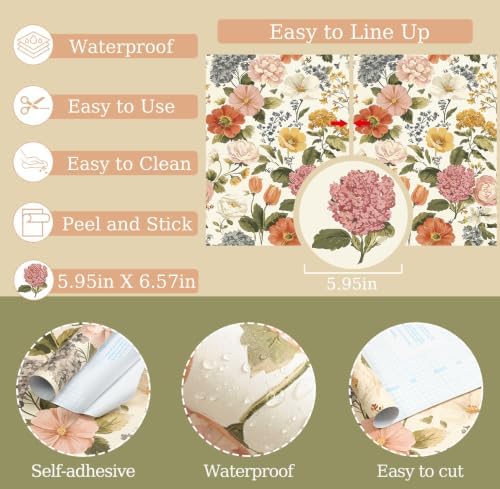Vintage Floral Peel and Stick Wallpaper Floral and Leaf Contact Paper Beige - Image 5
