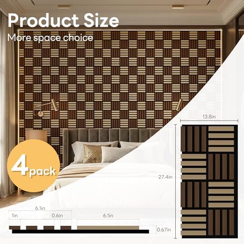 4 Pack Wood 3D Fluted Acoustic Wall Panels, Decorative Slat Wood Paneling - Image 2