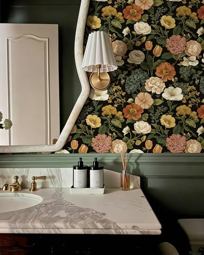 Dark Vintage Floral Peel and Stick Wallpaper Floral and Leaf Contact Paper - Image 4