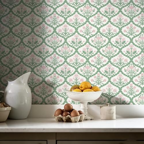 Pink Floral Peel and Stick Wallpaper Vintage Wall Paper Boho Pink Floral Damask - Image 6