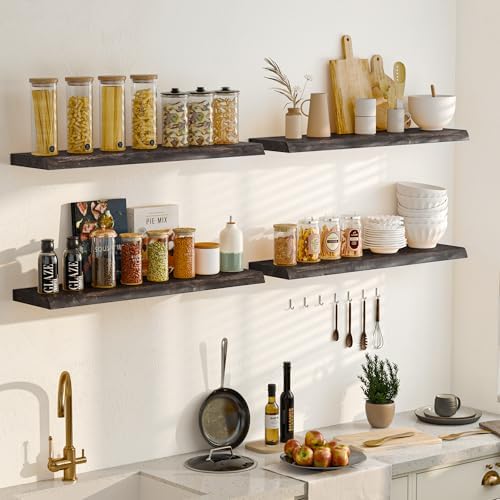 Fun Memories Floating Shelves for Wall Decor, Rustic Solid Elm Wood Live Edge - Image 2
