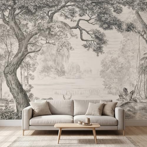Forest Wallpaper Peel and Stick Woodland Landscape Wall Mural by LOOWAP