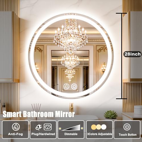 LTFUUAI 28" Round LED Bathroom Mirror - Image 2