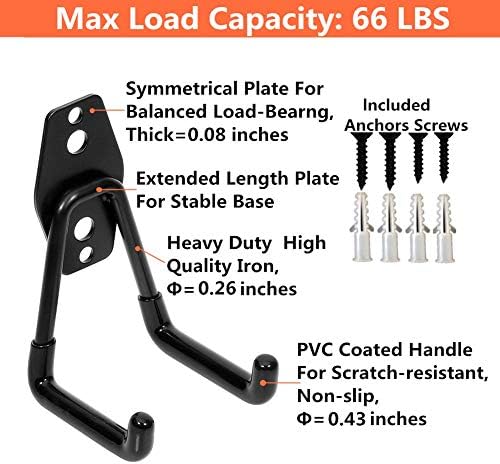 Garage Utility Double Hooks, Heavy Duty Steel Wall Mount Storage Organizer - Image 5