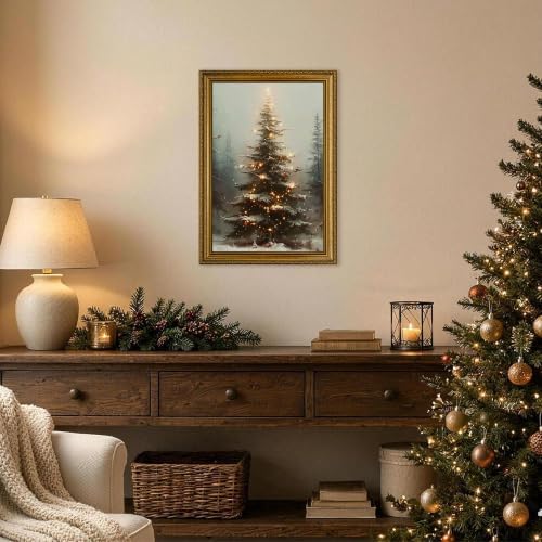 EJPFOGV Winter Snowy Christmas tree Framed Canvas Wall Art 16x24 inches - Image 4