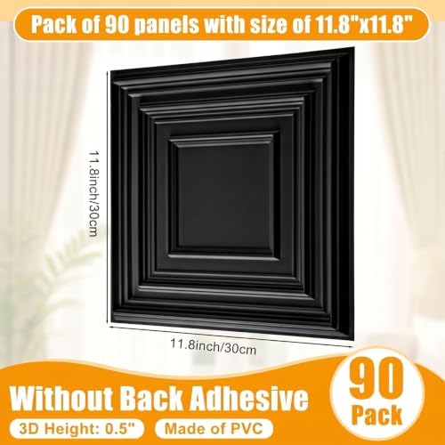 Nuanchu 90 Pcs Drop Ceiling Tiles 12x12 Inch, Glue up PVC Wall Panels - Image 2