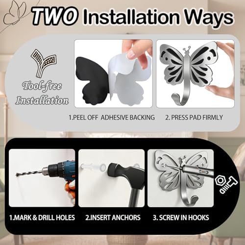 Majewel Silvery Hooks for Hanging, Butterfly Hooks for Shower Wall Hangs - Image 6