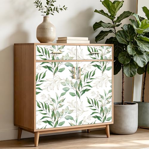 ReWallpaper Green Peel and Stick Wallpaper Green and Gold Boho Botanical Leaf - Image 6