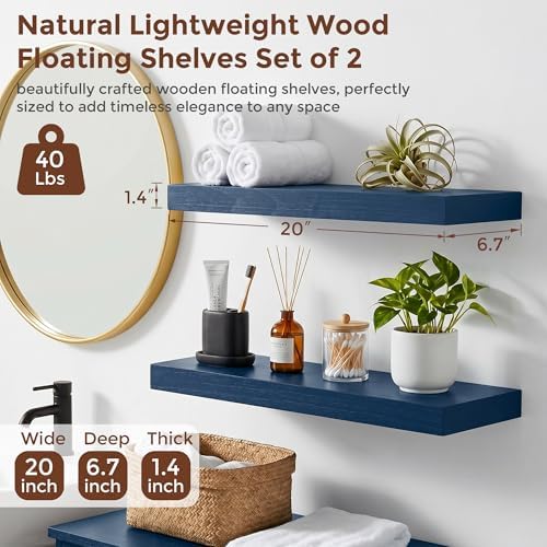 fuqing 20 Inch Floating Shelves, 6.7 Inch Deep Blue Wall Shelves Set of 2 - Image 3