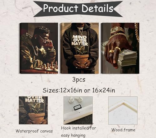 3Pcs Trendy Black Man Canvas Wall Art, Luxury African American Painting - Image 3