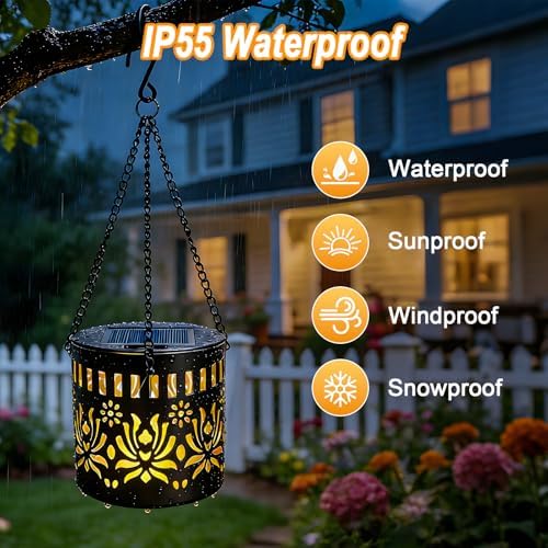 2 Pack Solar Fence Lights, Metal Flower Pattern Solar Powered Wall Lights - Image 6