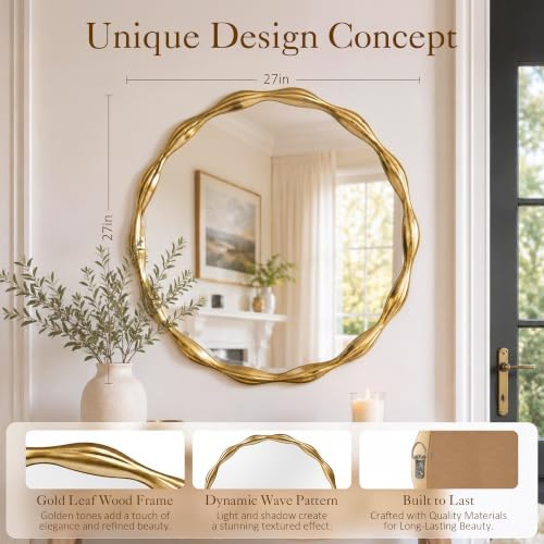 Saliwa 27 Inch Round Gold Wall Mirror - Image 2