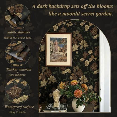 Dimoon Dark Floral Wallpaper Peel and Stick Vintage Contact Paper Textured - Image 5