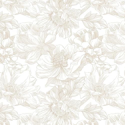 Dimoon 393"x17.3" Peel and Stick Wallpaper Floral Beige Neutral White Boho by DIYYOURMOON