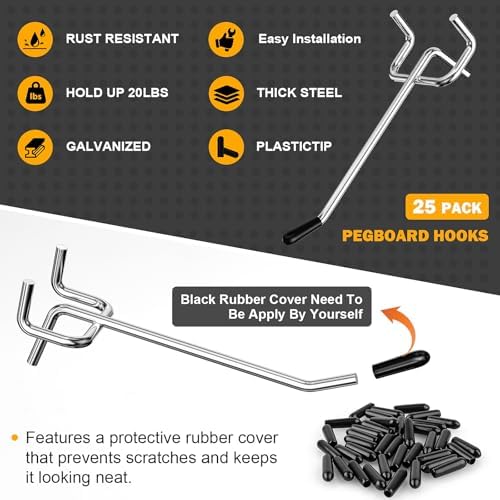 Pegboard Hooks, 25 Pack 4 inch Peg Board Organizer Accessories - Image 3