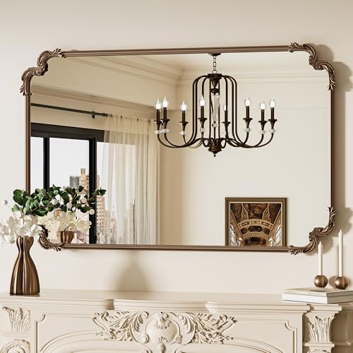 TETOTE Baroque Gold Antique Brass Scroll Wall Mirror 48 x 30 Vintage Rectangle by TETOTE