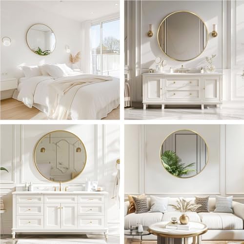 Gold Circle Mirror 26 inch, Round Mirror, Brushed Gold Metal Frame - Image 6