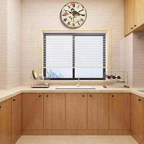 Colorful Bird Silent Wall Clock 14 Inch Battery Roman Numeral Wood - Image 6