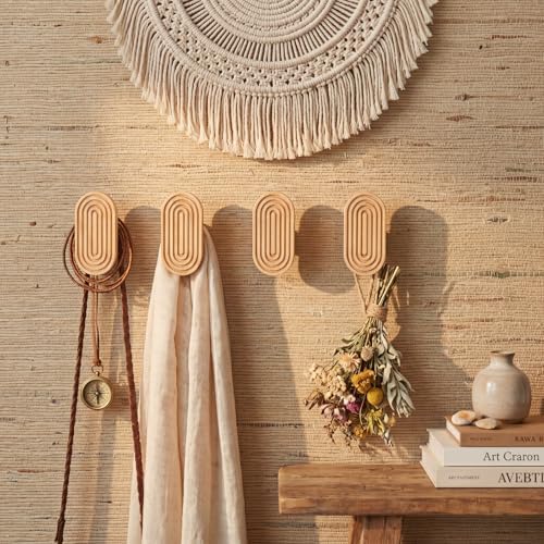 Novabright 4 Pcs Boho Wall Hooks Wooden Coat Hook - Image 4