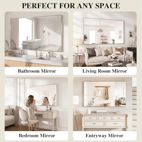 Koonmi Silver Rectangle Wall Mirror, 30x60 Inch Bathroom Mirror, Aluminum Frame - Image 6