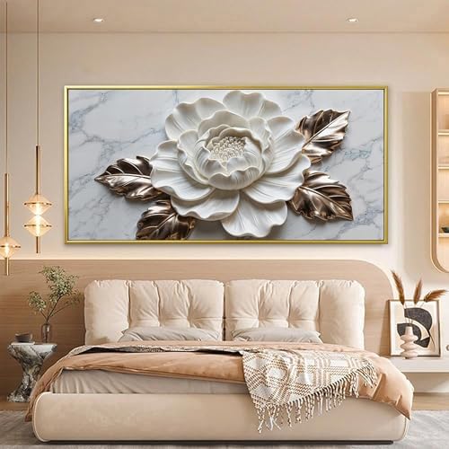 Suconvng Gold Framed Wall Art Living Room Home Wall Decor Modern White Flower - Image 6