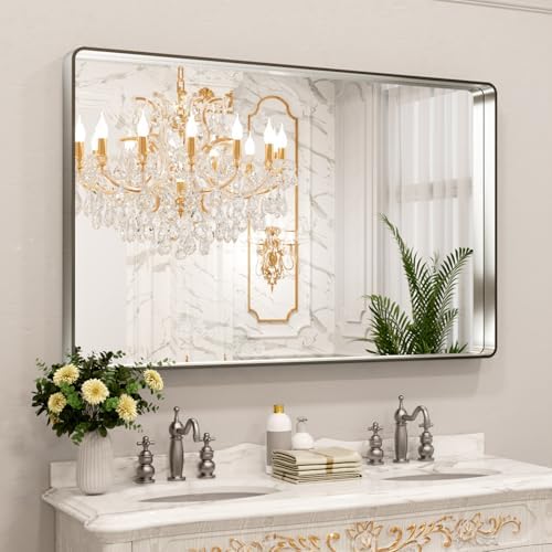 LOAAO 55X36 Inch Brushed Nickel Bathroom Mirror by LOAAO