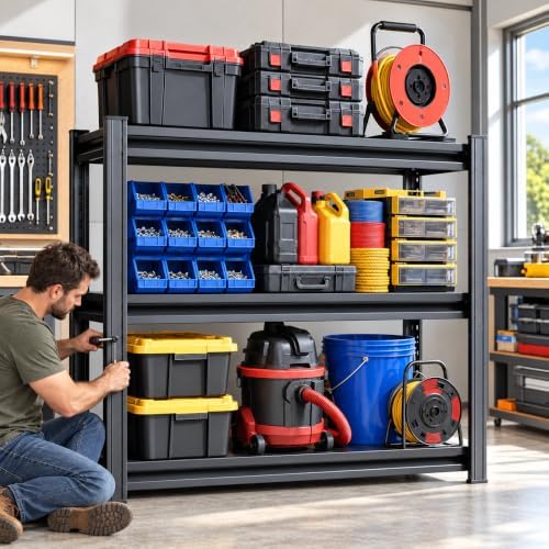 Garage Shelving, 1800 LBS Heavy Duty Metal Storage Shelves, 3-Tier Adjustable - Image 2