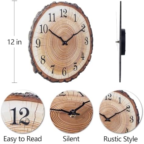 Rustic Wooden Wall Clock 12 Inch Battery Operated Wall Clocks - Image 2