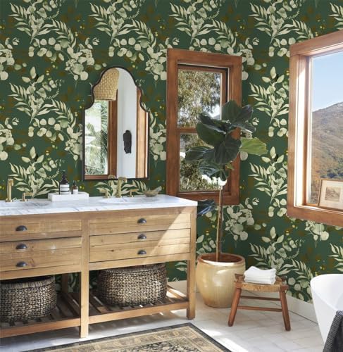 HAOKHOME Sage Green Wallpaper Peel and Stick Botanical Vintage Bathroom - Image 2
