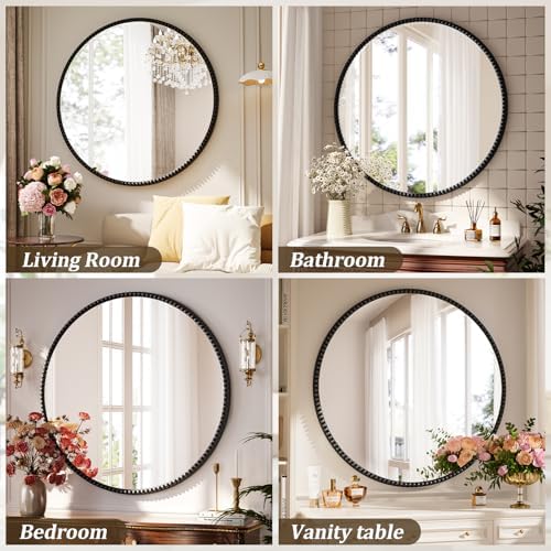 36'' Round Mirror, Beaded Circle Decorative Wall Mirror - Image 6