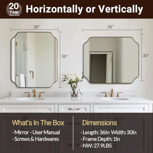 ANDY STAR 30"x36" Gold Bathroom Mirror, Brushed Brass Rectangle Mirror - Image 2