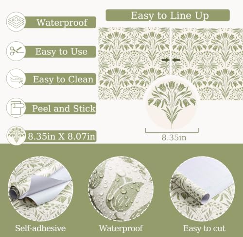Green Tulip Floral Peel and Stick Wallpaper Retro Green Contact Paper - Image 4