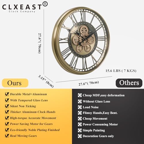 CLXEAST 28" Moving Gear Wall Clock - Image 4