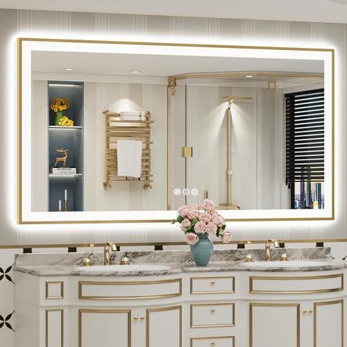 72x40 Gold LED Bathroom Mirror by Awandee
