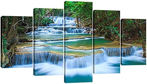 Wieco Art 5 Panels Peaceful Waterfall Giclee Canvas Prints Wall Art Paintings by WiecoArt