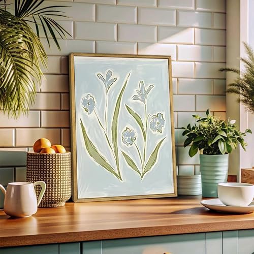 wanyun Blue Tulip Flower Wall Art Set of 2, Watercolor Floral Preppy Canvas - Image 2