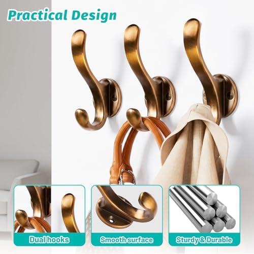 Heavy Duty Wall Hooks, Metal Mounting Hardware, Double Prong Design, Decorative - Image 3