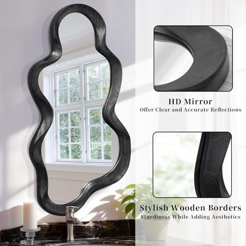 Irregular Wooden Fram Wall Mirror Modern Asymmetrical Cloud Hanging Mirror - Image 6