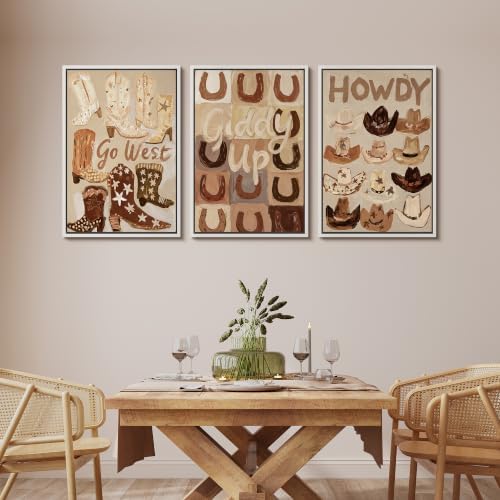 MUDECOR Framed Canvas Print Wall Art Set Western Boots Hats - Image 2