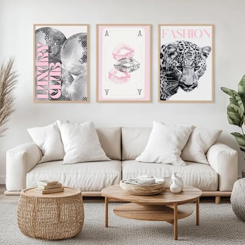 Pink Leopard Trendy Wall Art Cheetah Black White Canvas Wall Decor Fashion - Image 3