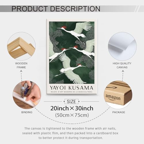 Framed Canvas Wall Art Japanese Flying Cranes Artwork 20x30in Vintage Bird - Image 2