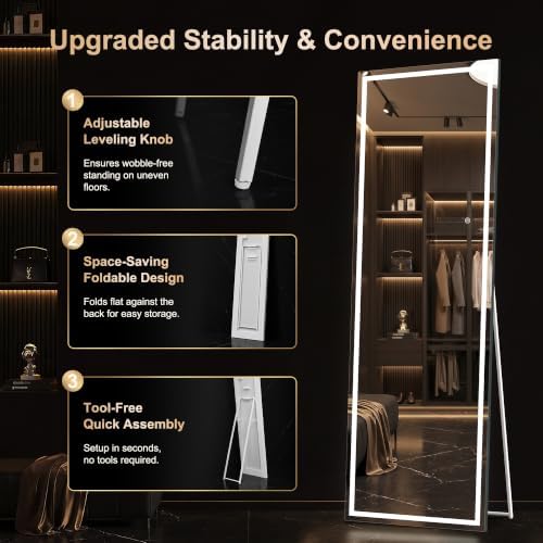 Delma LED Full Length Mirror, Dimmable & 3 Color Lighting, - Image 3