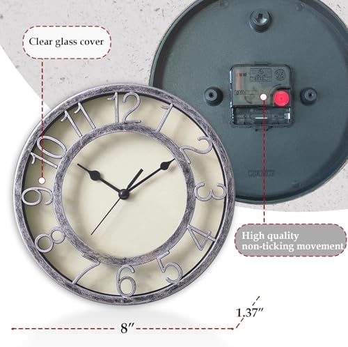 SAC SMARTEN ARTS 8" Silent Quartz Wall Clock Non-Ticking Digital Silver Clocks - Image 2