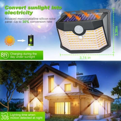 HMCITY 120 LED Solar Lights Outdoor Motion Sensor, 2 Pack - Image 2
