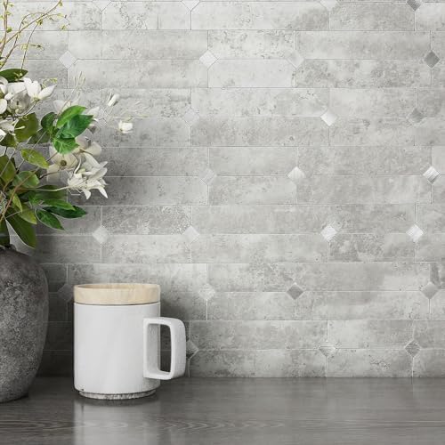 Stone Kitchen Wall Tiles Peel Stick Backsplash Cement Gray 10pcs by MOFIT