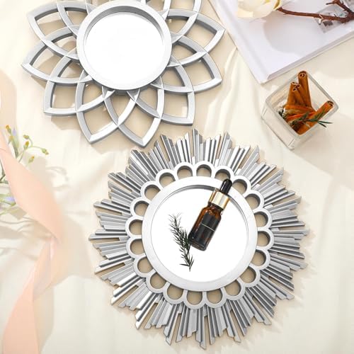 Dandat 4 Pack Round Mirrors for Wall Sunburst Floral Home Decor - Image 4