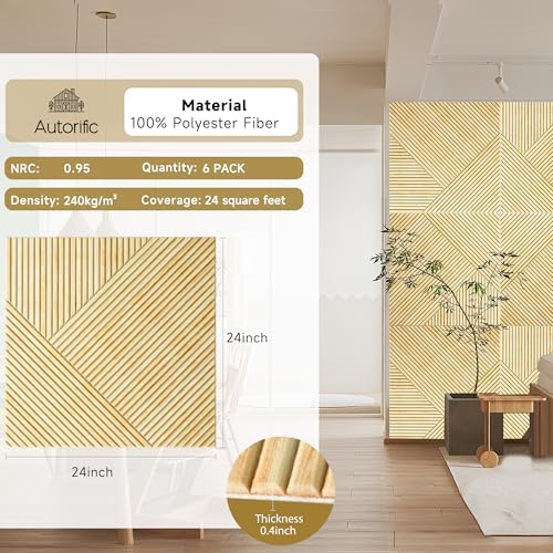 Acoustic Wall Panels, 6 Pack, 23.6"x23.6", Sound Panels, Natural Oak - Image 2