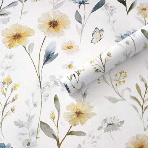 Ismoon Floral Peel and Stick Wallpaper Boho Wallpaper 17.3in x 6.56ft Blue and by Ismoon