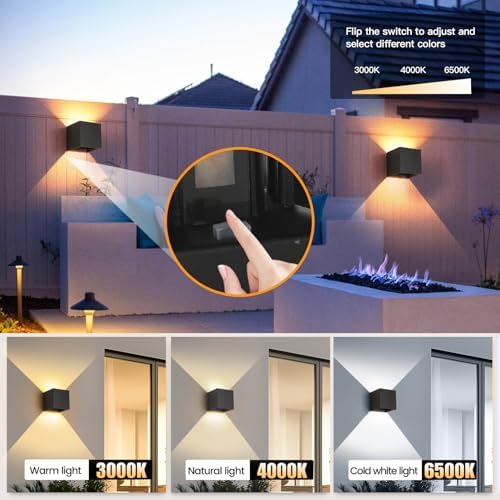 4 Pack LED Outdoor Wall Lights Exterior/Interior 3 Colors Adjustable 15W Wall - Image 3